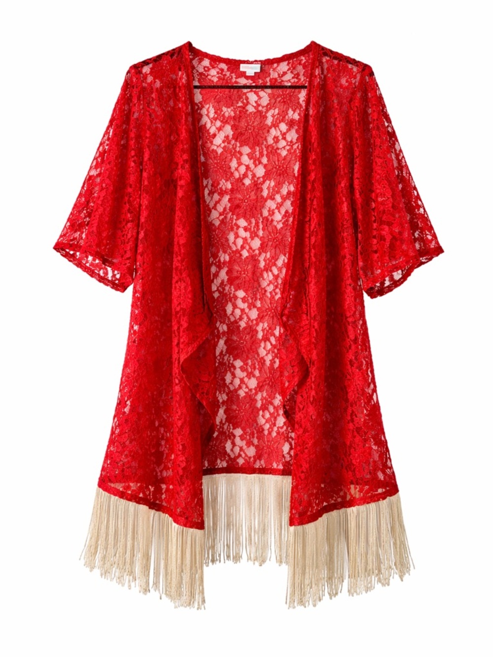 LuLaRoe Monroe fringe bohos 70’s‎ Whimsigoth cardigan in red lace size large